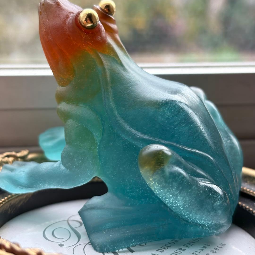 ドームフランス カエル 置物 クリスタル 水晶 浄化 フランス製ガラス