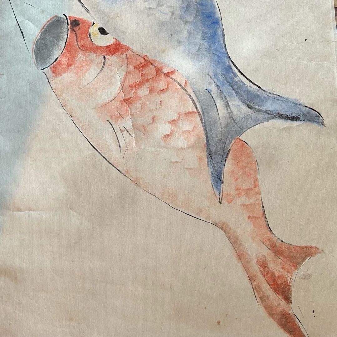 掛軸 石丸一 「鯉幟」 鯉のぼり サイン・押印入り 共箱付き 25.5.25−3