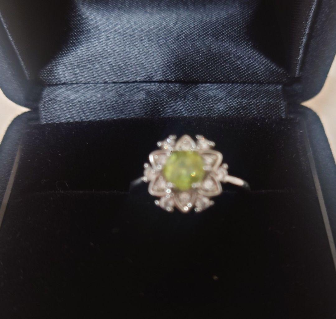 天然石スフェーン指輪リングスノーフレークフラワーデザイン シルバー