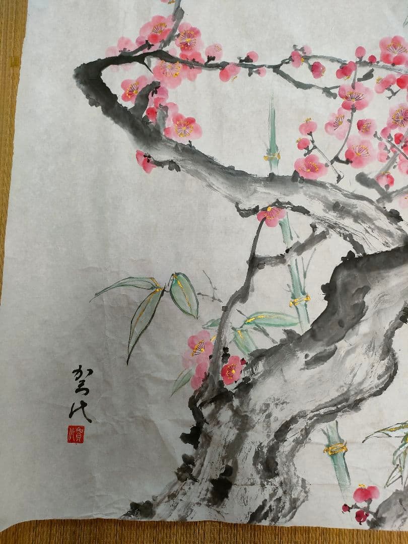 水墨画（墨彩）春の梅　原画　直筆　肉筆　アート　絵画　ギフト　インテリア　日本画