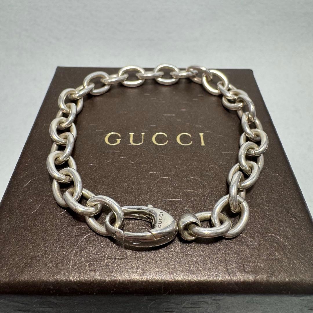 GUCCI 刻印入り 極太チェーン 鎖 ブレスレット　バングル　ネックレス グッチ インターロッキング〕チェーン ブレスレット ・スターリング