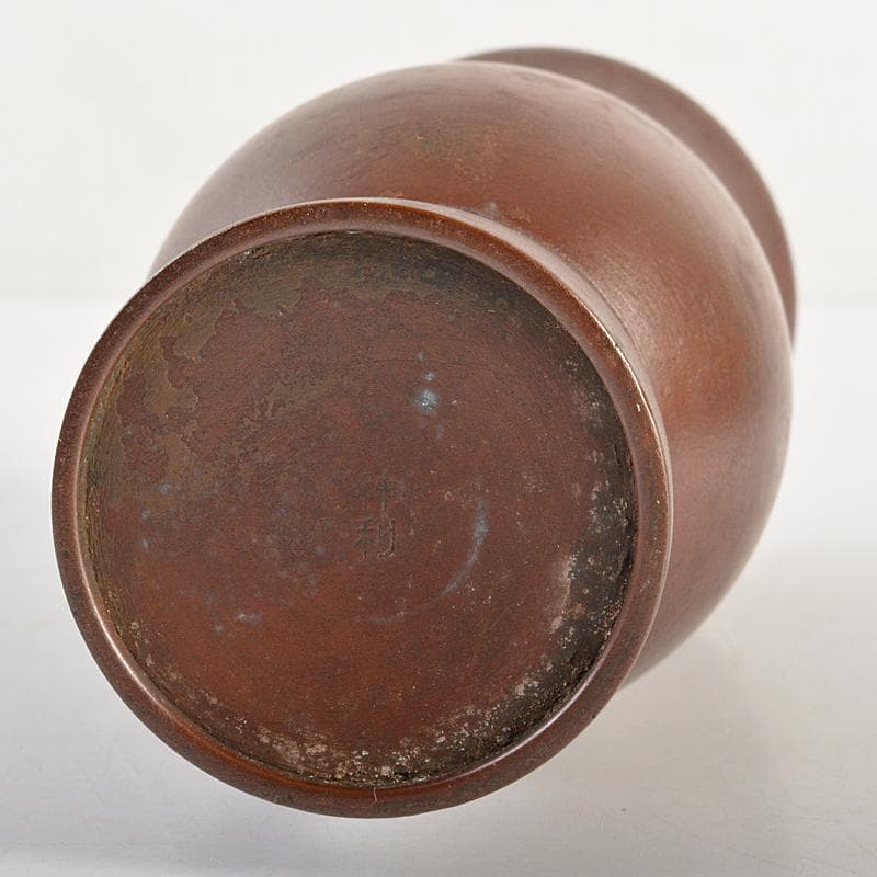 高岡銅器 鋳物師 神利作 鋳銅 蘭形花瓶 共箱 C R7443