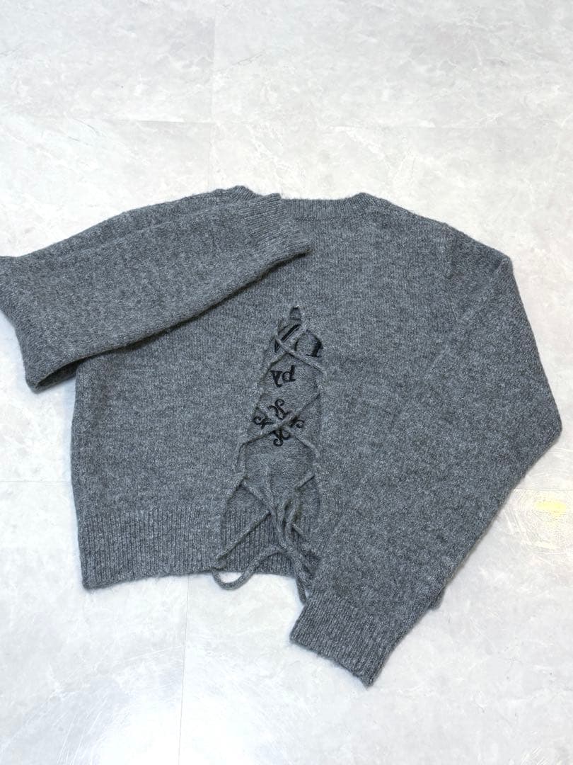 RANDY バックレースアップニットトップス グレー - メルカリ