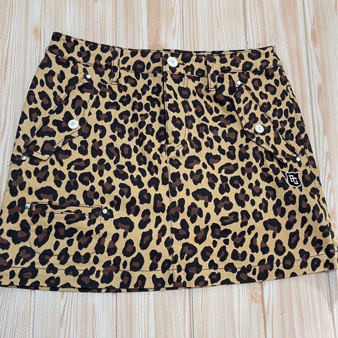 パーリーゲイツ❣️ストレッチヒョウ柄スカート &お揃いバイザー