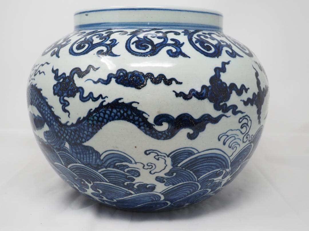 中国　染付竜文壺　龍デザイン　染付　花瓶　-SO