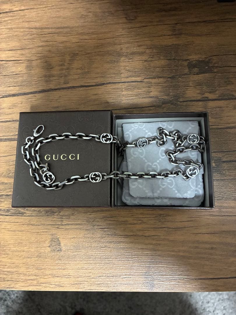 GUCCI インターロッキング　ネックレス　燻加工　定価11万超 グッチ インターロッキング〕ネックレス ・スターリングシルバー