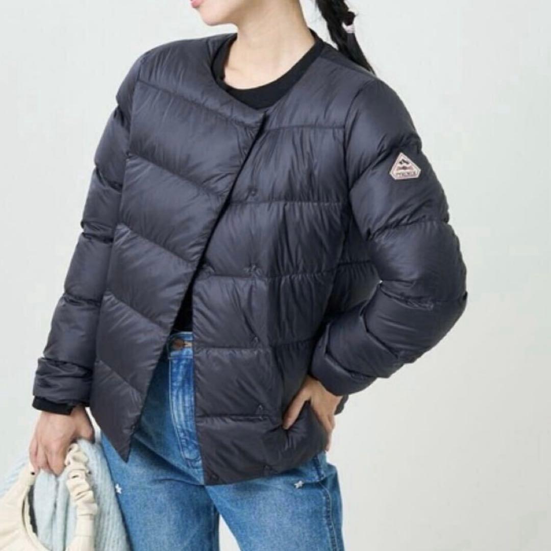 美品 ピレネックス カンヌ ノーカラーダウンジャケット 38 濃紺 - メルカリ