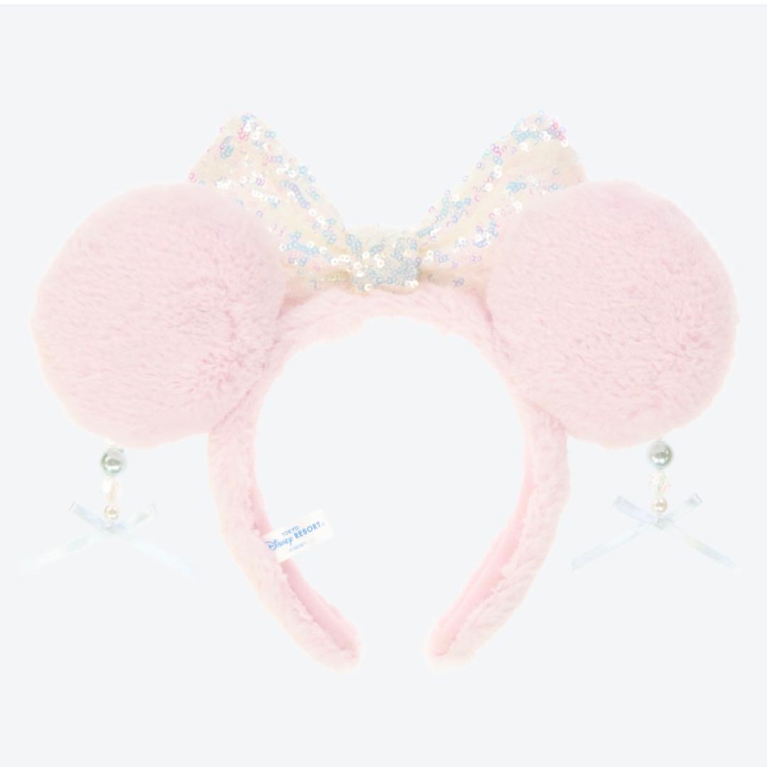 ディズニー カチューシャ ミニー モコモコ×スパンコール ビーズ ピンク