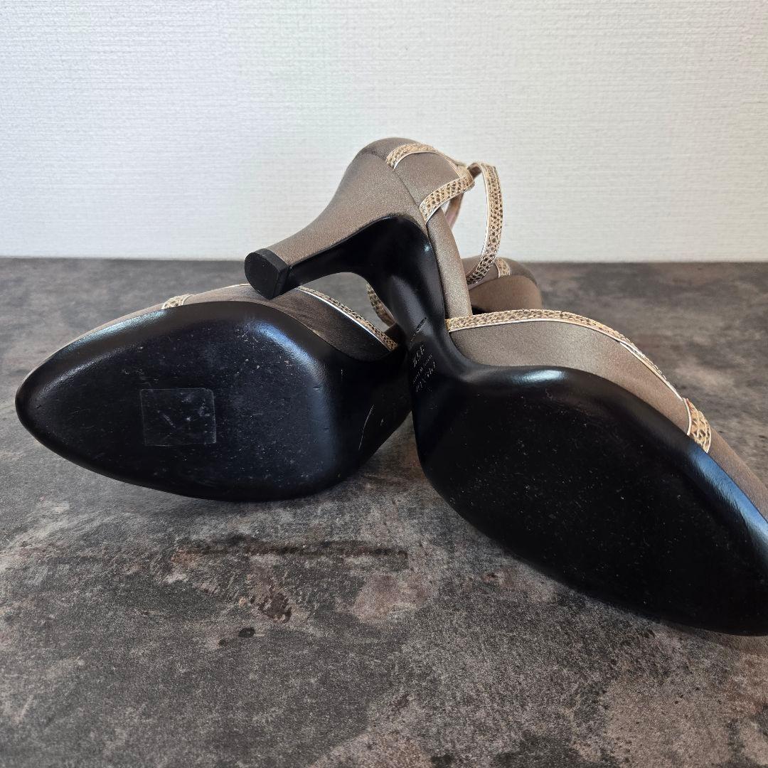 美品 PRADA プラダ パイソンコンビ サテンパンプス 22.5cm ゴールド