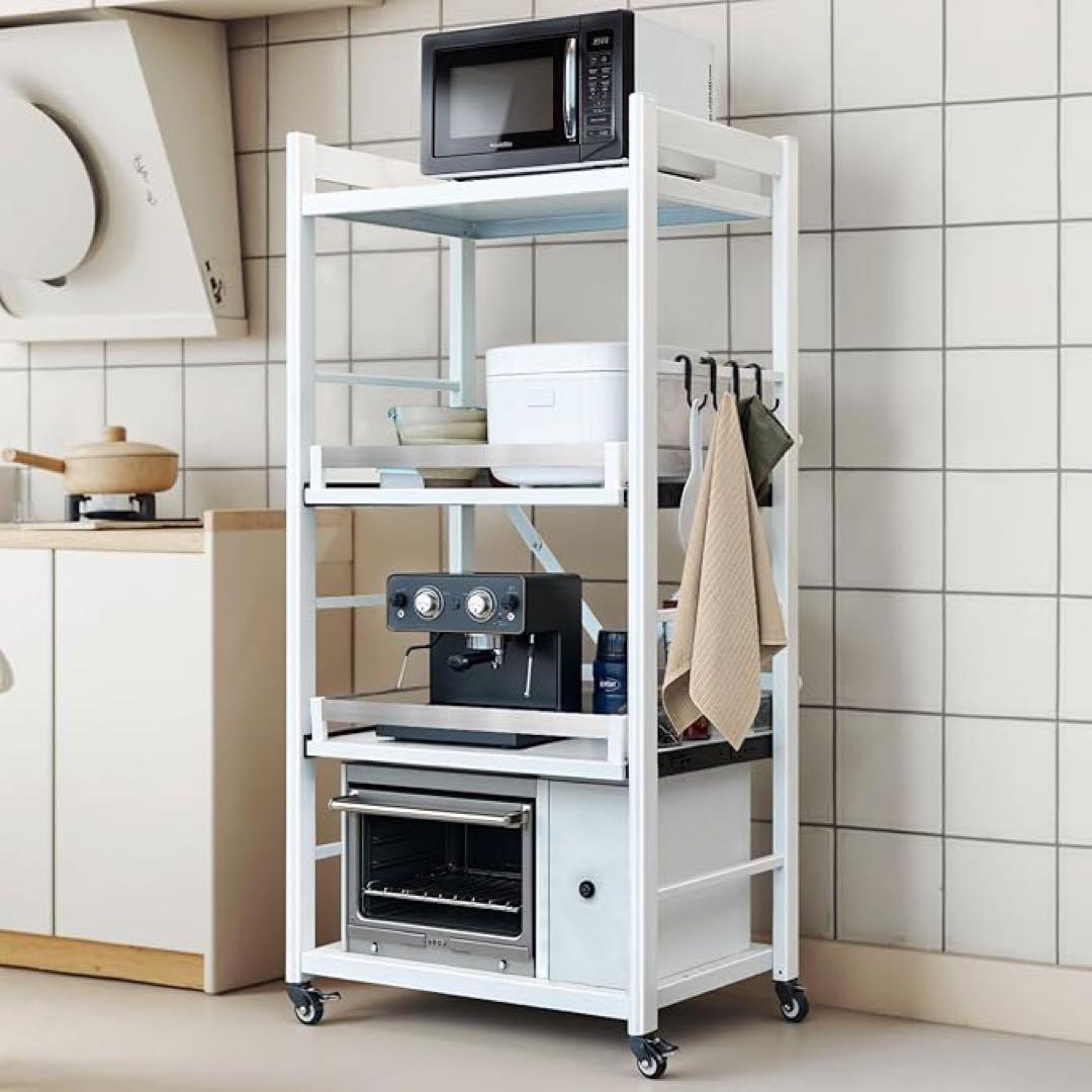 FaitLux キッチンラック スライド式棚板 レンジラック 炊飯器収納 4段 Amazon.co.jp: 【全開スライド棚板・15分簡単組立】FaitLux キッチン