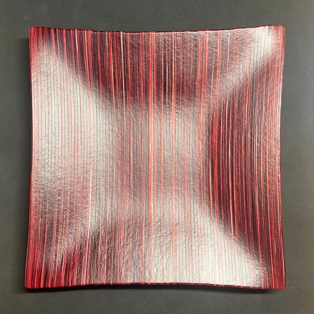 【未使用完美品】新倉晴比古　木精の器　ガラスアート　ステンドグラス　工芸品　角皿