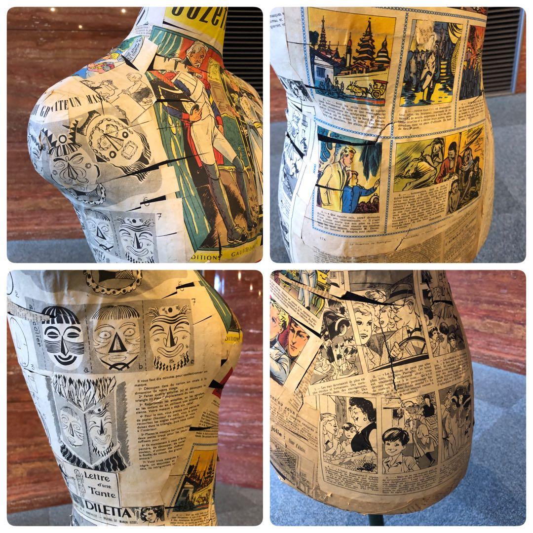 夢八トルソー　フランスの少女紙貼ったトルソー マネキン　ボディーコミックアート