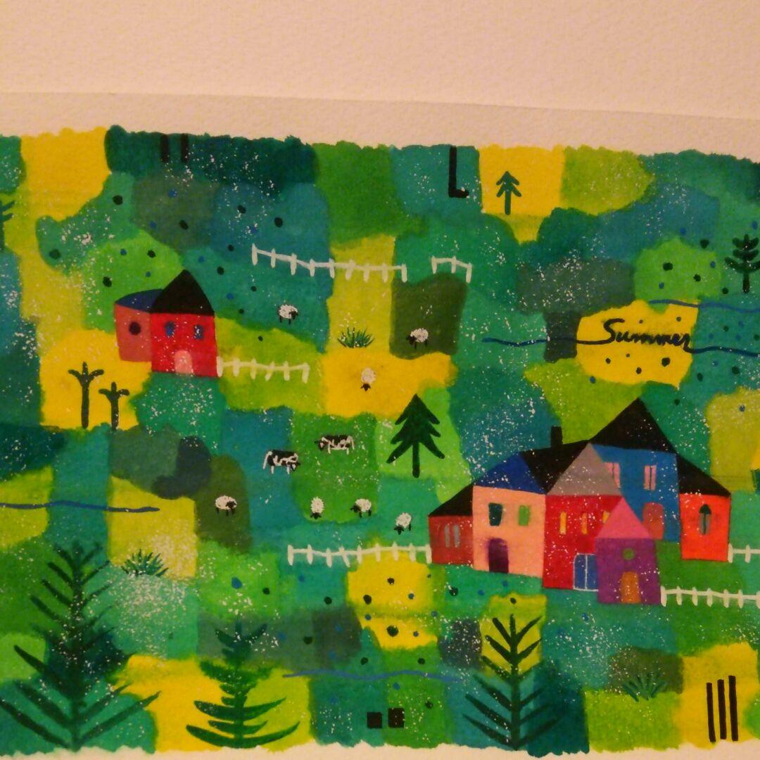 水彩画　浅き春　22.7×15.8cm