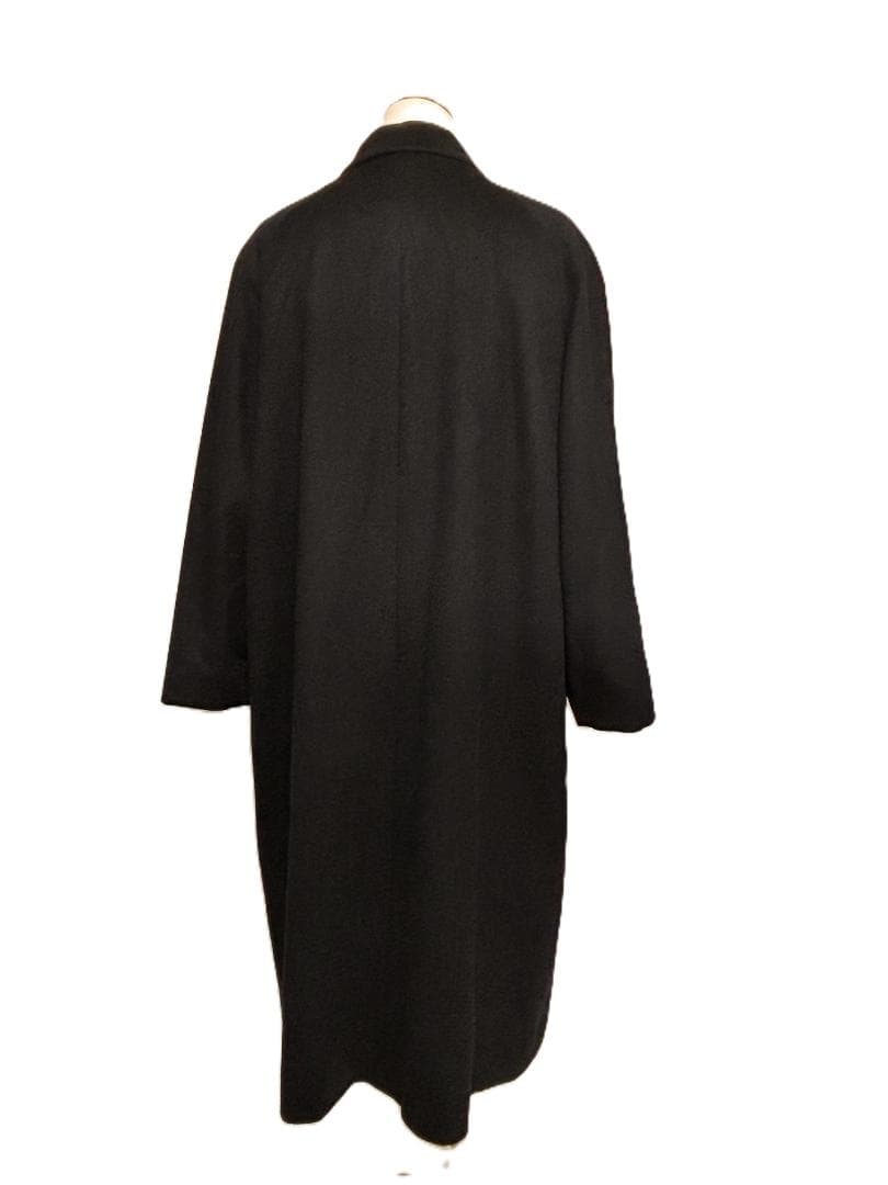 C456☆カシミヤコート女性用 M-L 大きいサイズ13号XL可 黒Aライン通勤
