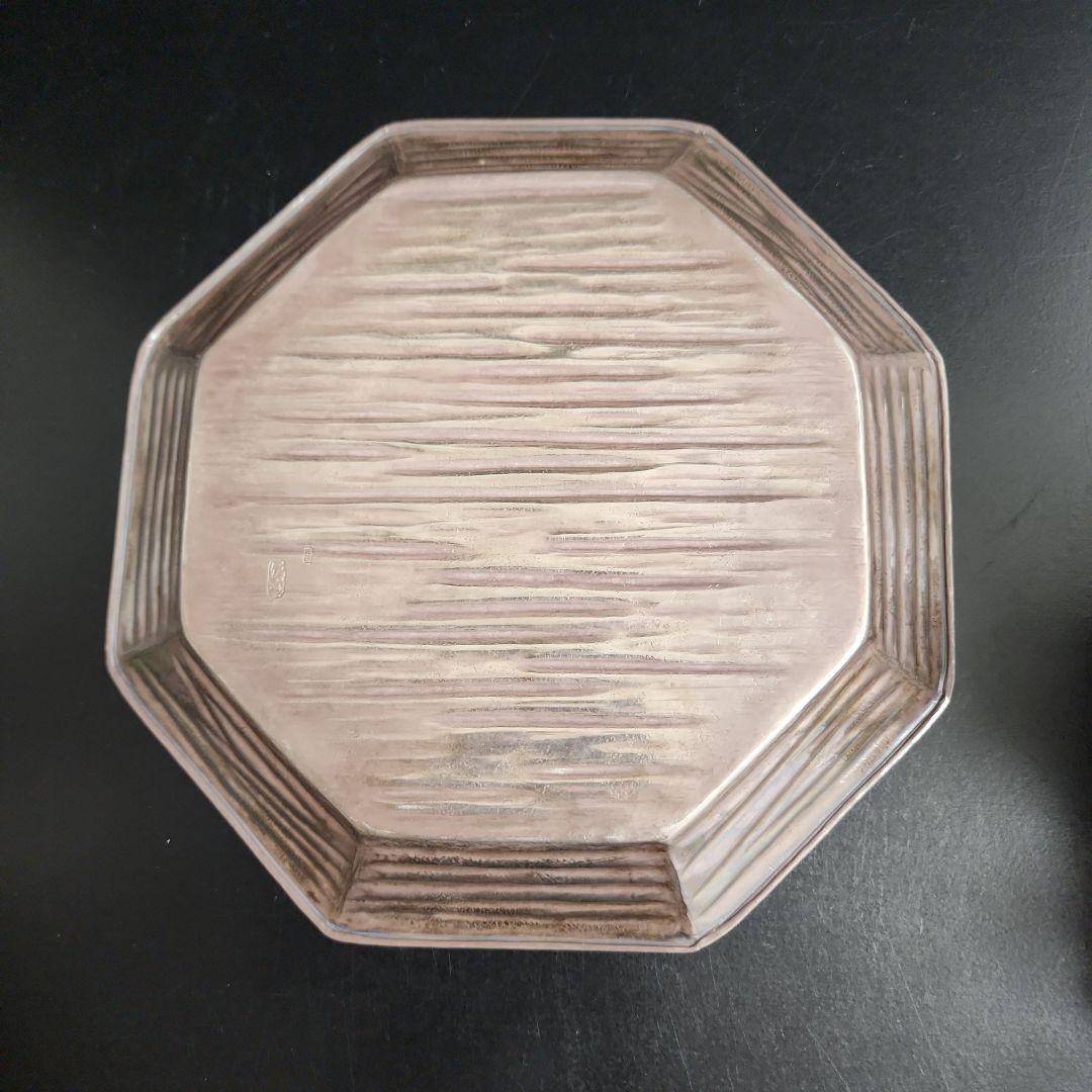 純銀　南陵八角盆 金工師 木村清五郎造 共箱 共布 栞 264.43g 茶道具