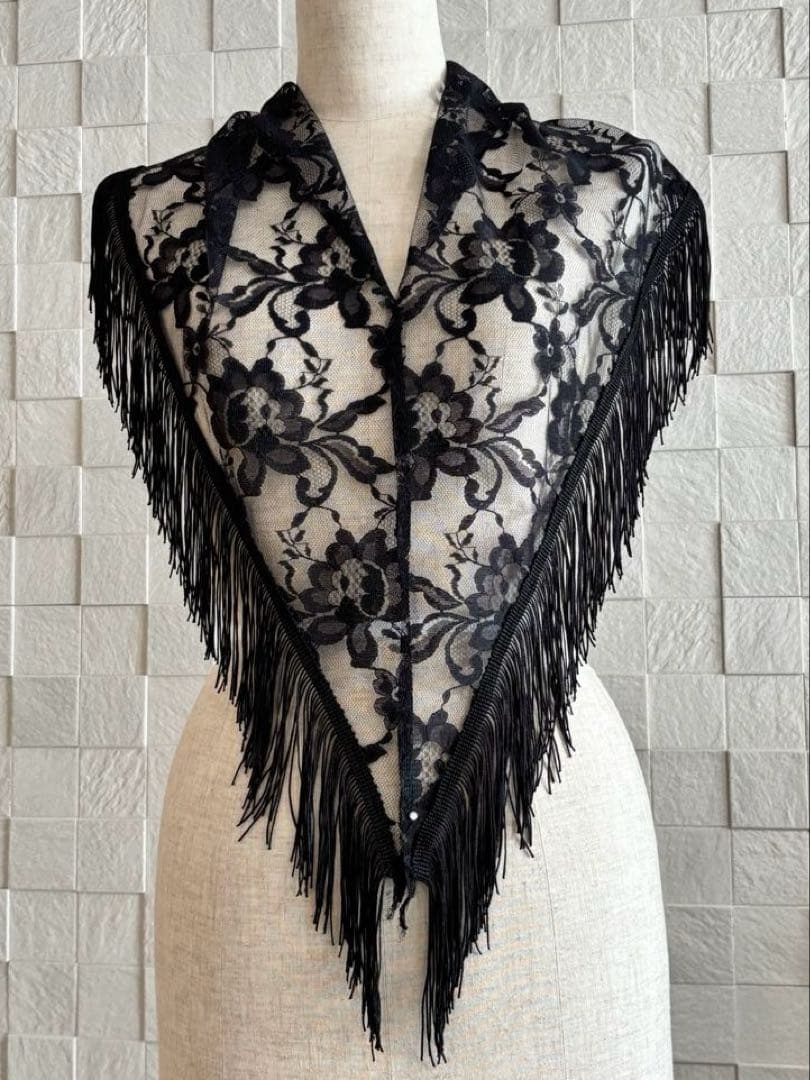 新作ハンドメイド】フラメンコ衣装 シージョ/ピキージョ 黒レース花柄