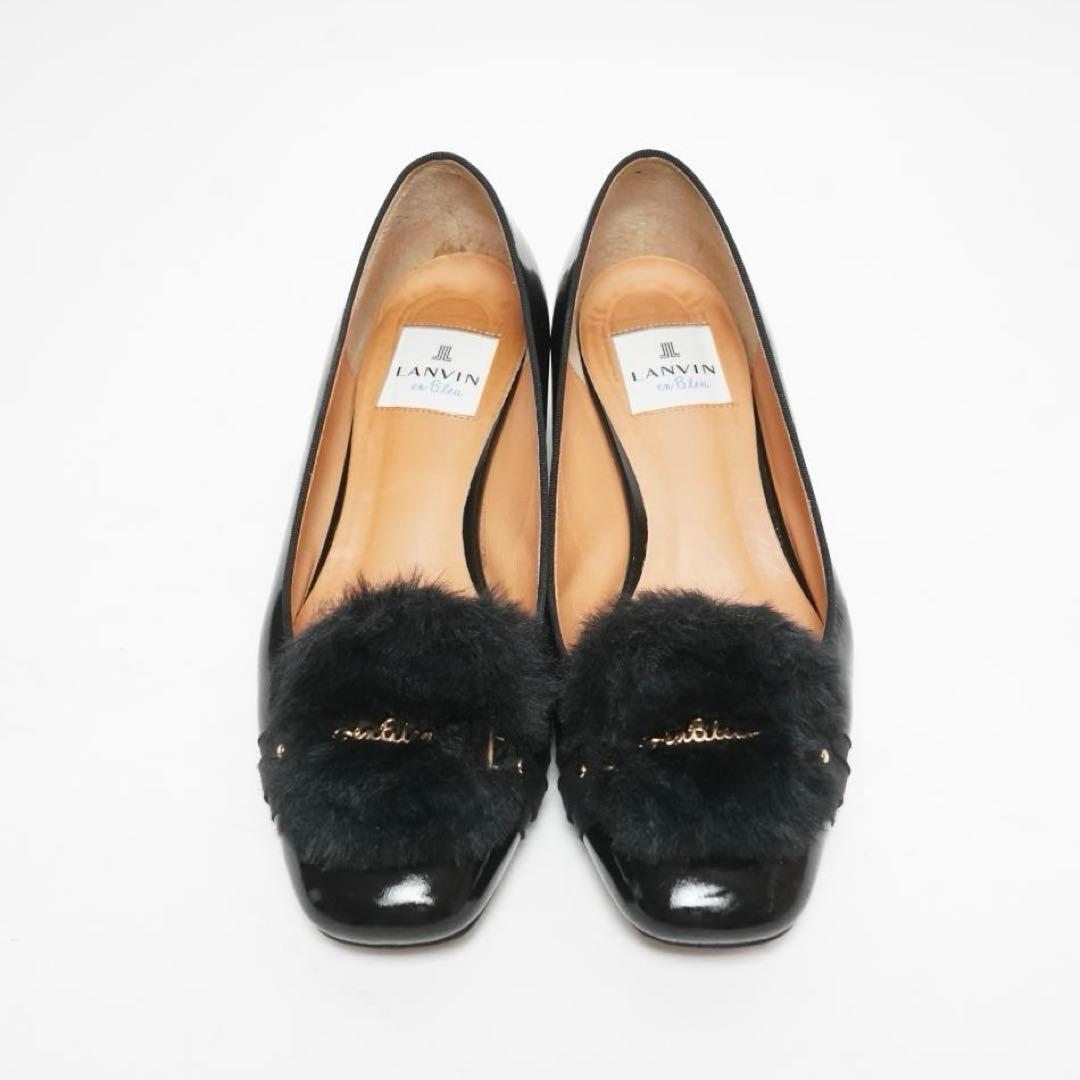 【美品】ランバンオンブルー パンプス ファー エナメル モチーフ 23.5cm