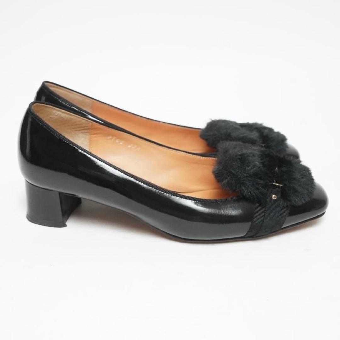 【美品】ランバンオンブルー パンプス ファー エナメル モチーフ 23.5cm