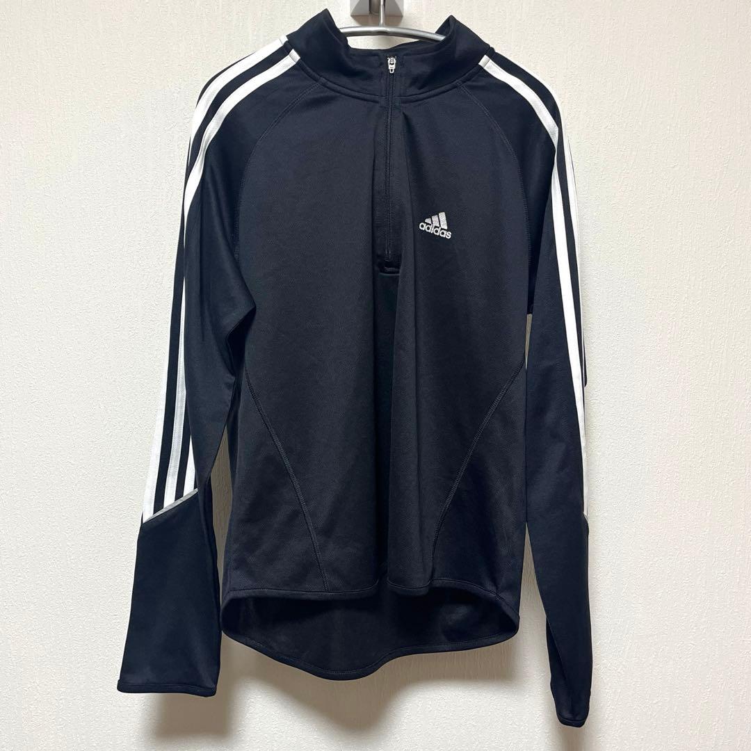adidas ブラック ジャージ ハーフジップ - メルカリ