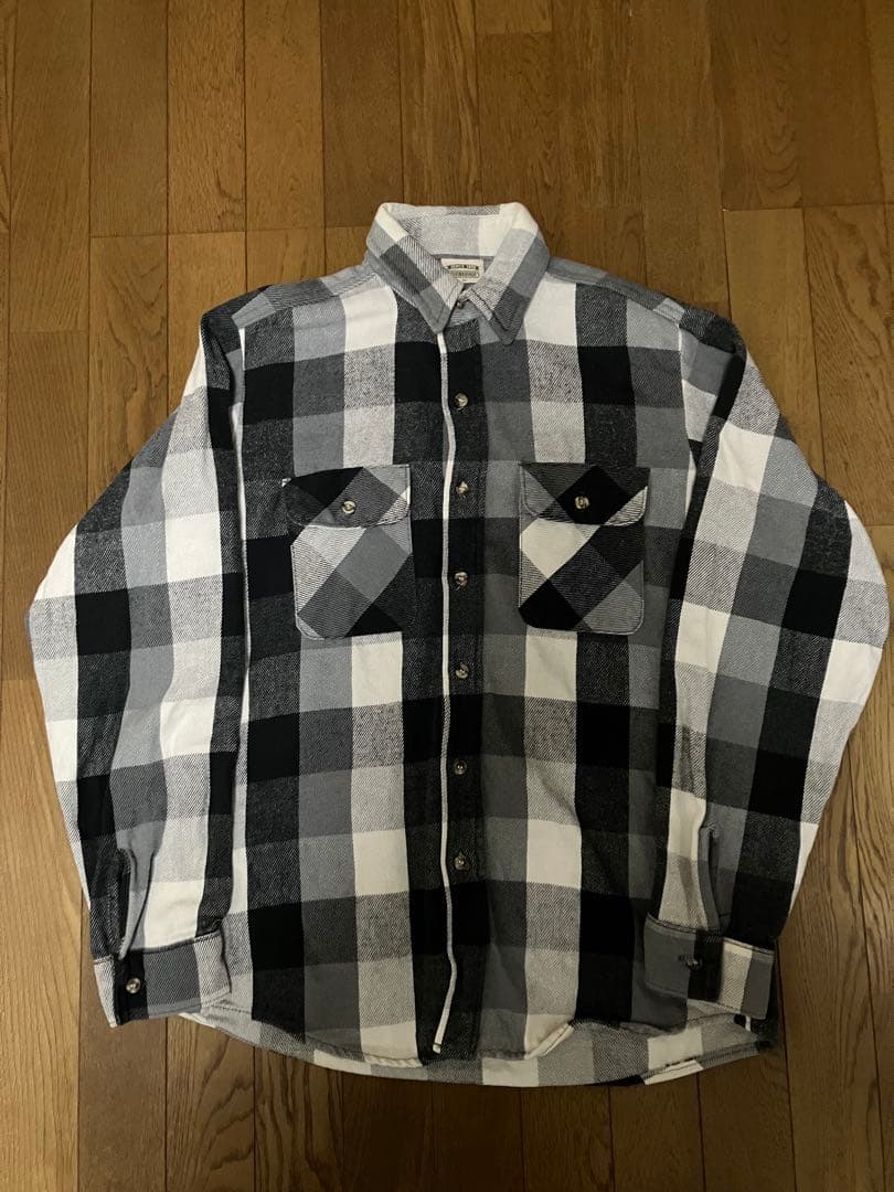 90s FIVE BROTHERネルシャツ 白黒グレーブロックチェック USA製 古着 90s FIVE BROTHER 好配色 ブラック × ホワイト ブロック チェック