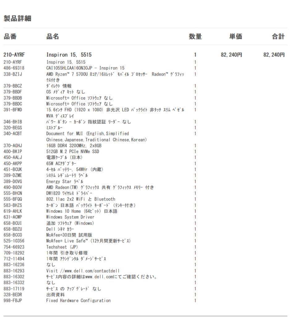 Dell Inspiron 15 5515 Ryzen7 5700U 16GB - メルカリ