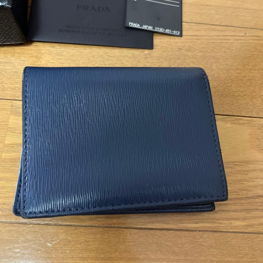 プラダ PRADA サフィアーノ レザー 2つ折り コンパクト 財布 ネイビー