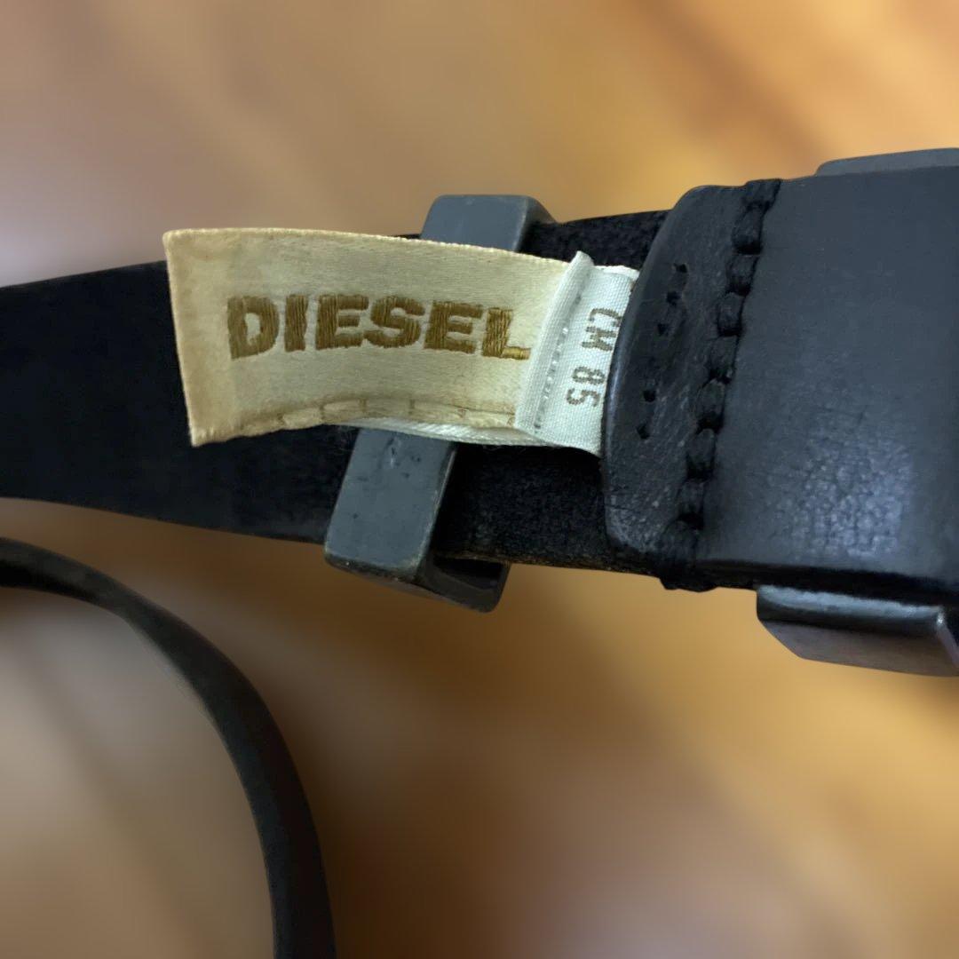 DIESEL 黒 レザーベルト 約4cm幅 - メルカリ