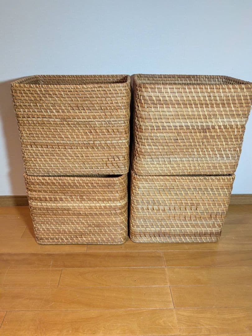 《送料込》無印良品 重なるラタン長方形特大バスケット ラタンカゴ インサート収納