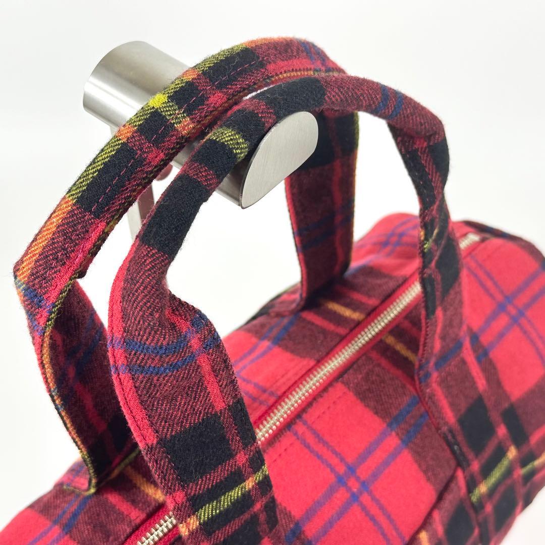 極美品 HEAD PORTER 赤 チェック ミニ ボストンバッグ - メルカリ