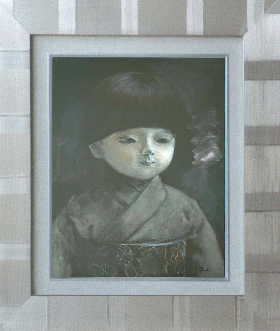 メルカリ絵画絵 油絵F6-080118市松日本人形