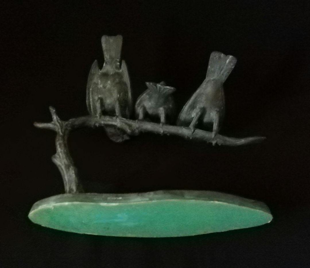 超レア逸品 枝に止まった3羽のスズメ ブロンズ W.ROBRA作 アール