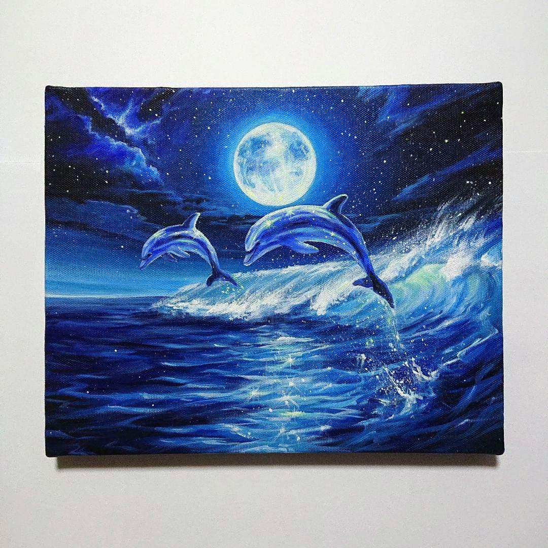 イルカの夜】アクリル画 F3 風景画 絵画 - メルカリ