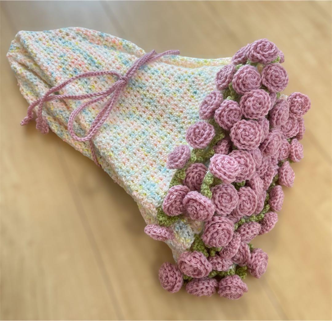 花束ブランケット バラ ピンクローズ ブーケ ストール - メルカリ