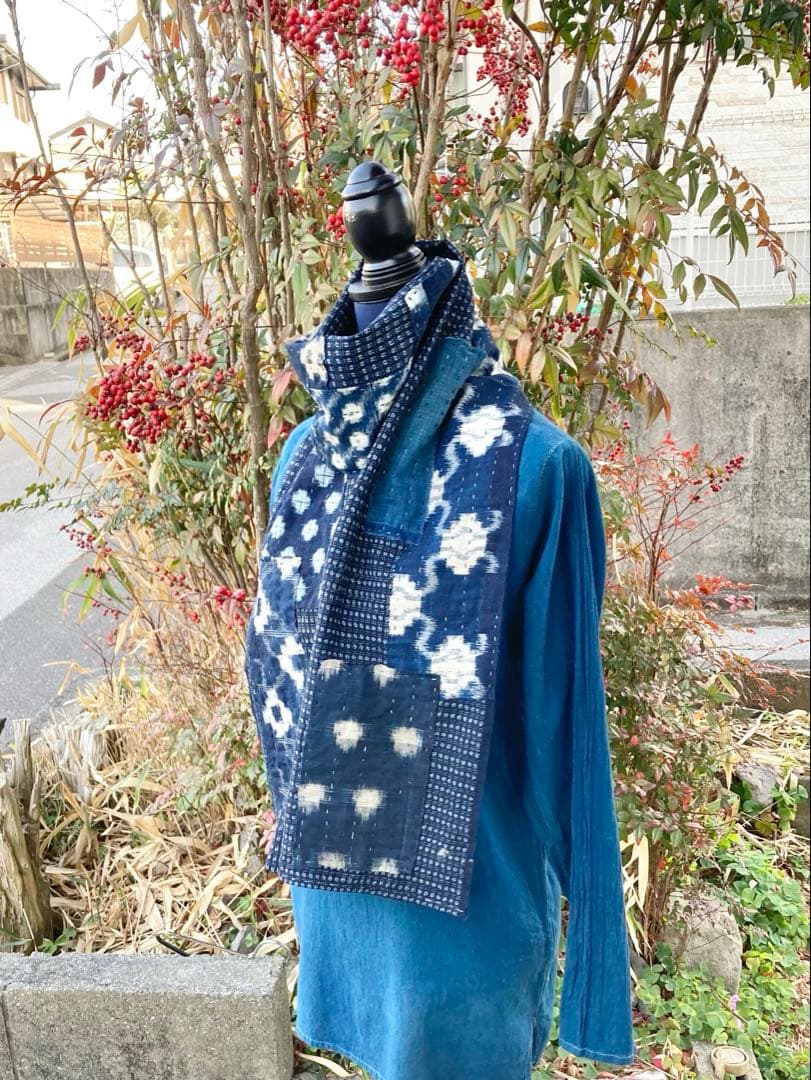 B31 襤褸 ストール 古布 リメイク 藍染 絣 パッチワーク 刺し子
