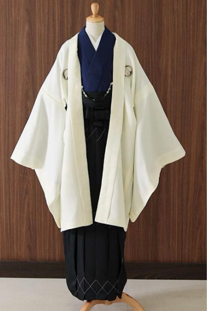 ◆ミドリミドリ専用◆袴 着物 男の子セット 白色 ホワイト 13歳 小学生 男の子 10歳 13歳 金刺繍紋入り 袴が選べる羽織袴セット 「白 菱、金