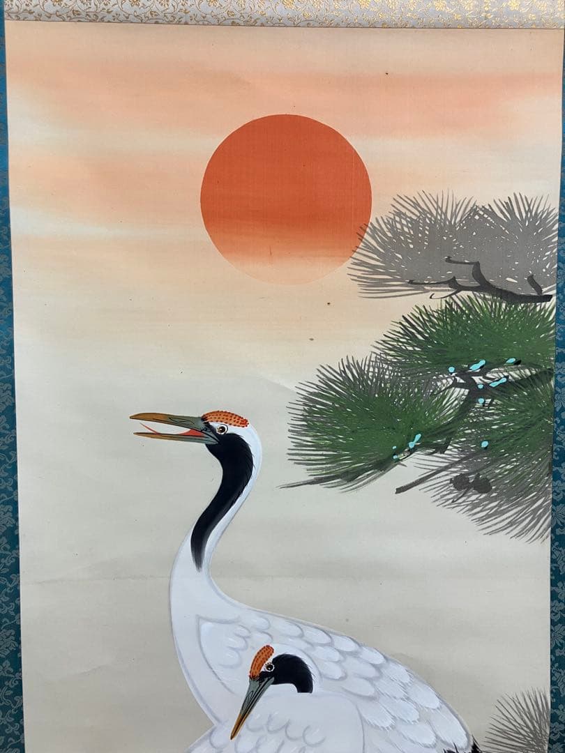鶴と松の日本画 掛け軸 - メルカリ