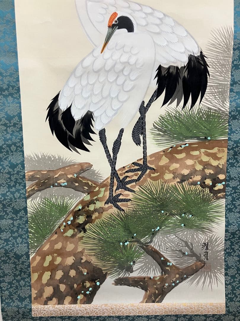 鶴と松の日本画 掛け軸 - メルカリ