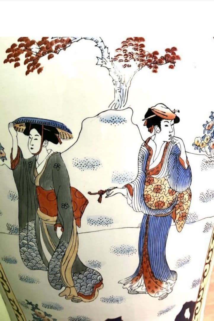 超特大 美品】台付 高さ111cm 重量12.6kg 金彩花牡丹美人画 薩摩焼