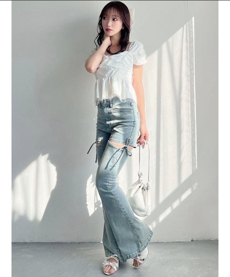 RESEXXY カットアウトリボンデニムパンツ ライトブルー S【即日発送】