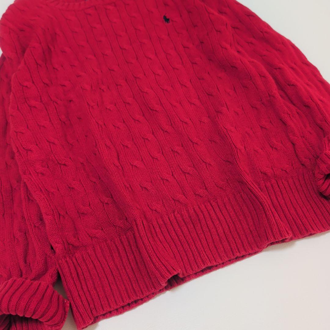 ポロラルフローレン クルーネック ケーブルニット ポニー刺繍 赤L