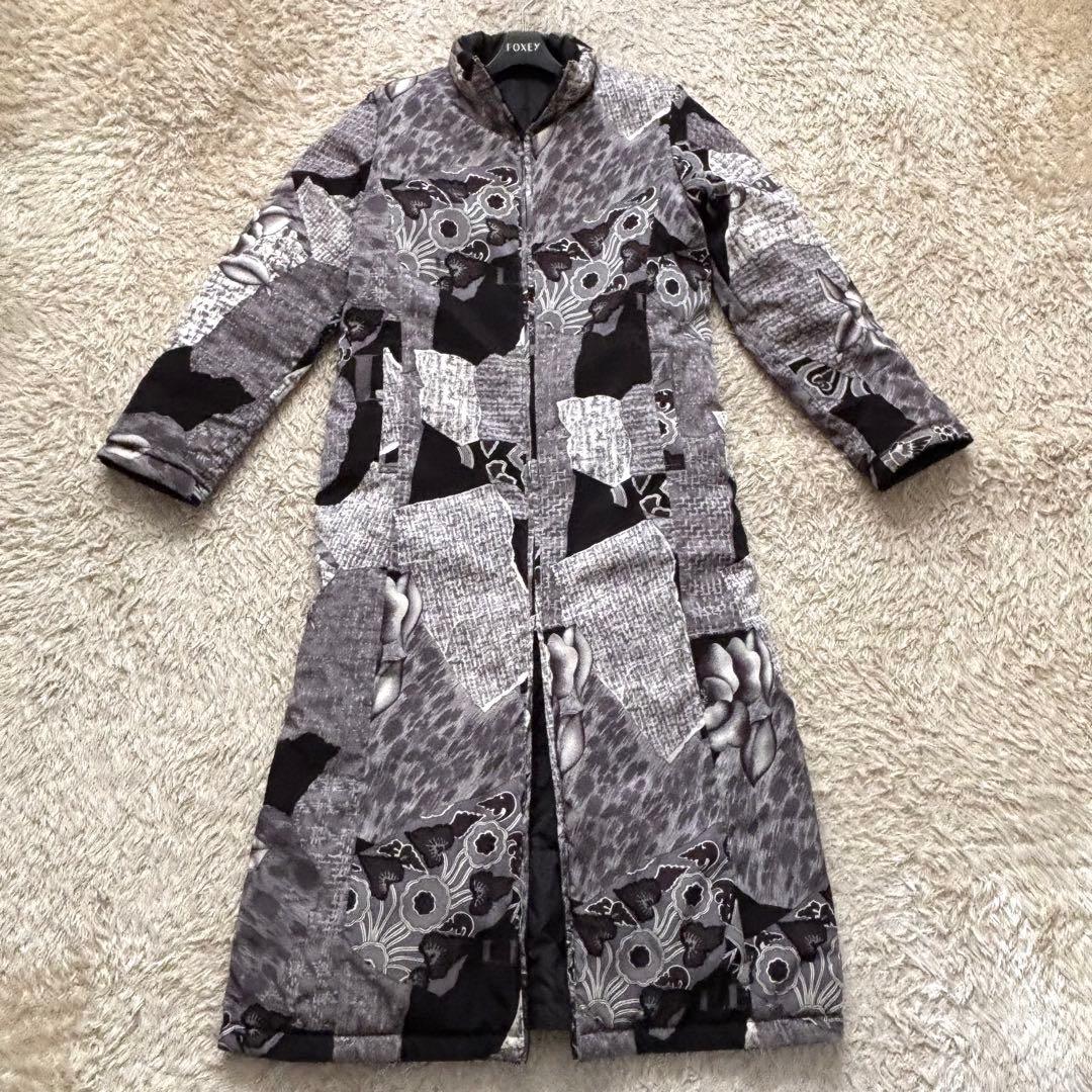 大きいサイズ 希少 LEONARD リバーシブル ロングダウンコート 花柄 L