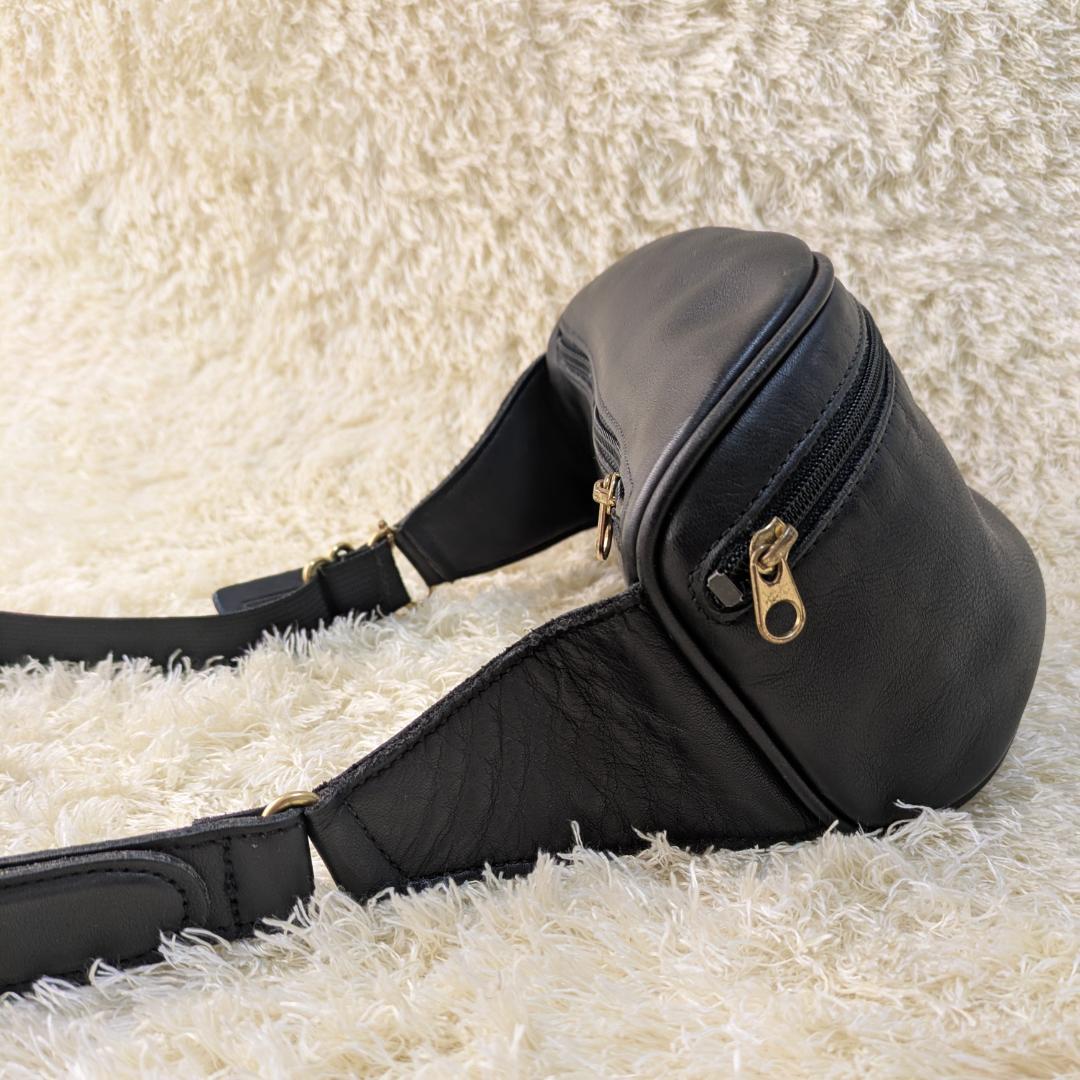 希少 コーチ ウエストポーチ ブラック レザー ボディバッグ 黒 本革