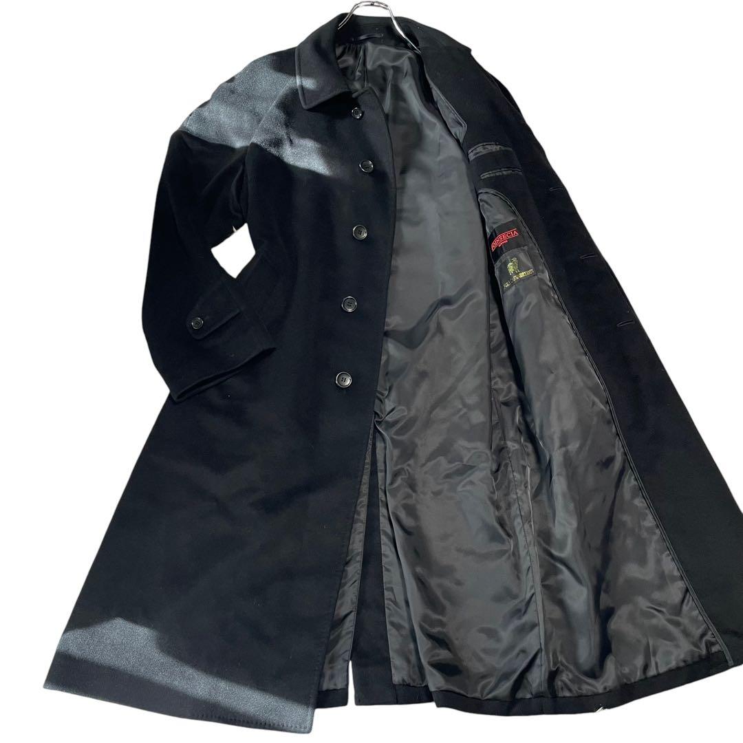 カシミヤ100%×大きいサイズ】マキシ丈 比翼ロングチェスターコート 黒