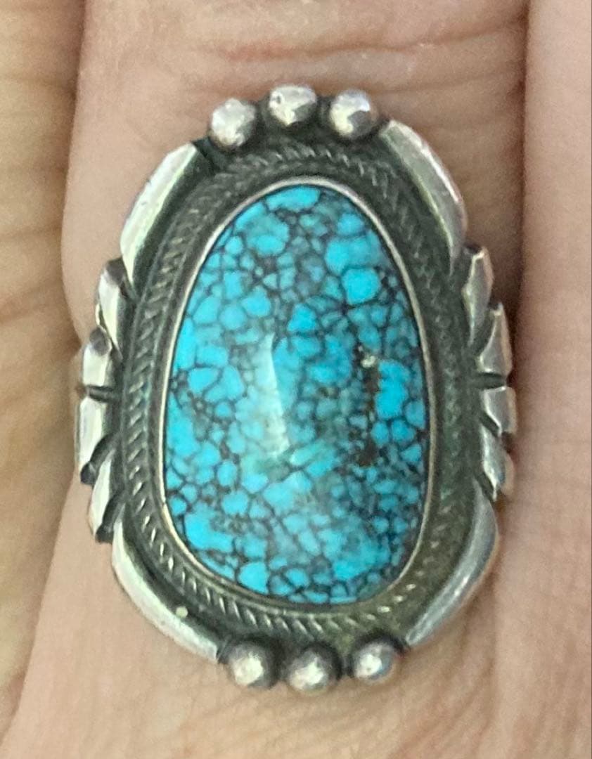 USA89☆スパイダーウェブ17号 ハイグレード ターコイズ リング ナバホ
