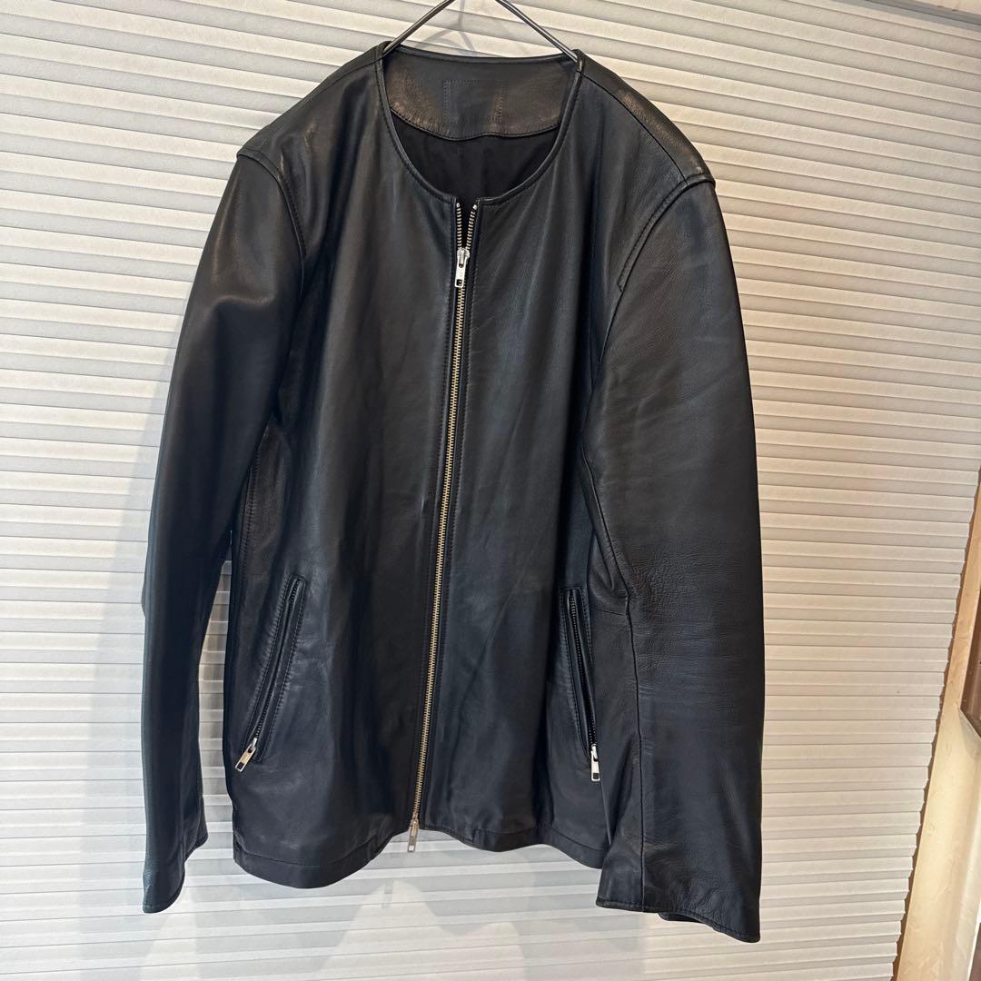 HAREブラックレザーライダースジャケット (ノーカラー)Lサイズ HARE（ハレ）の「ノーカラーレザーライダース（）」 - WEAR
