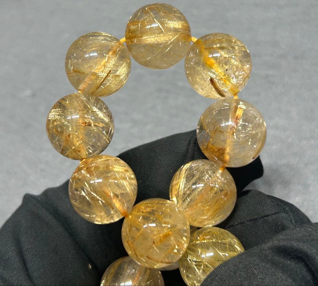 ゴールド　ルチル　クォーツブレスレット　14mm 66.3g