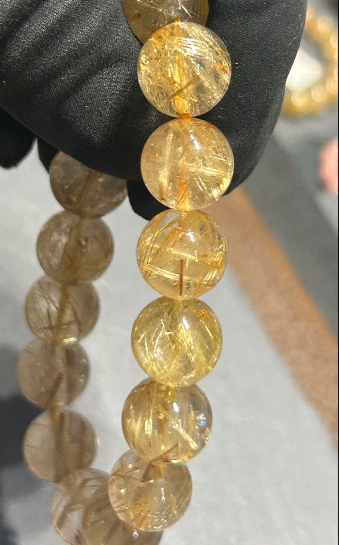 ゴールド　ルチル　クォーツブレスレット　14mm 66.3g