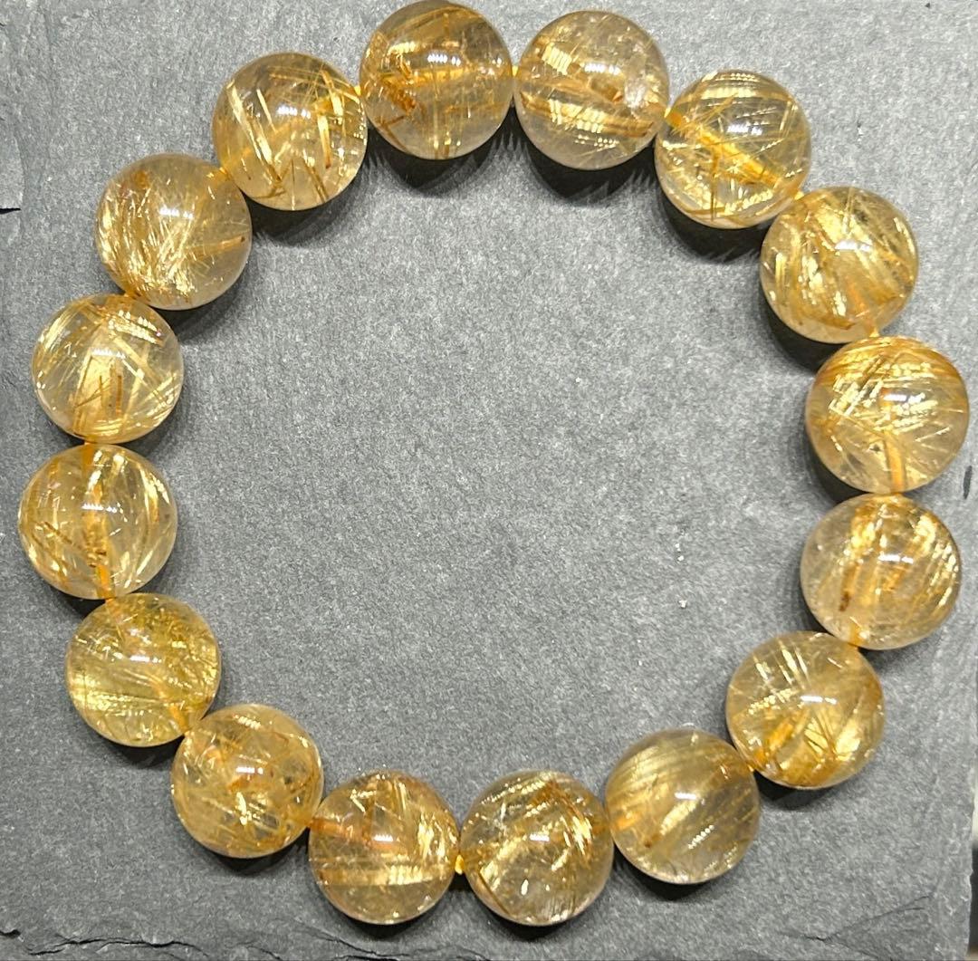 ゴールド　ルチル　クォーツブレスレット　14mm 66.3g