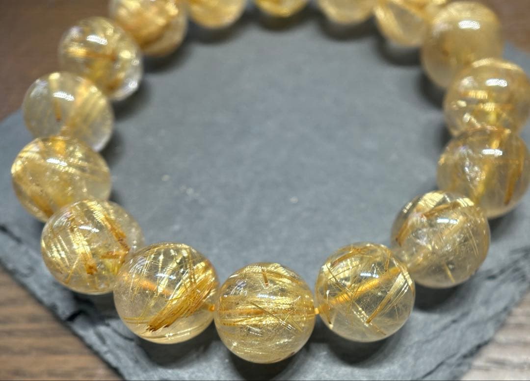 ゴールド　ルチル　クォーツブレスレット　14mm 66.3g