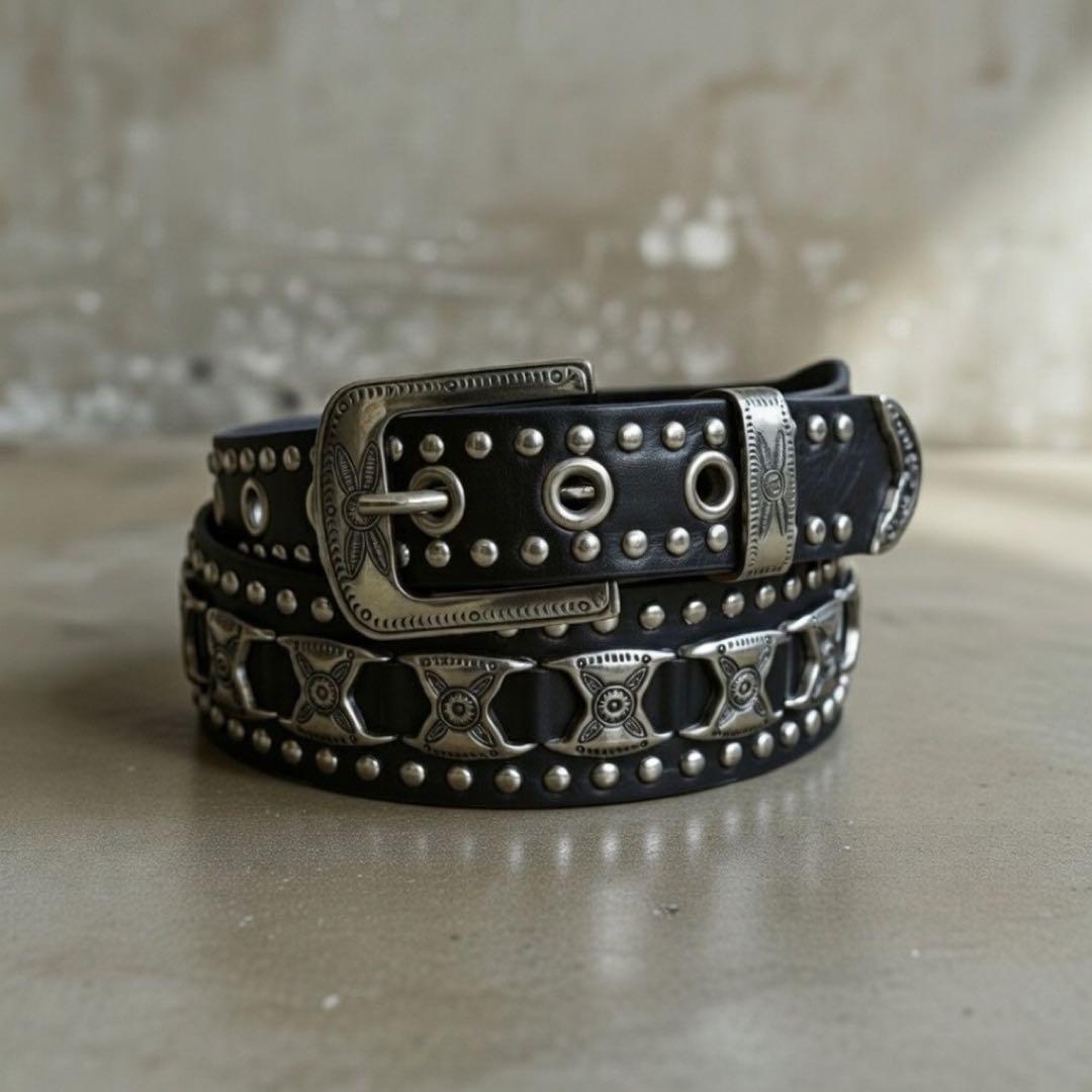 平成初期 ウエスタンベルト お兄系 パンク y2k グランジ 黒 wb11-6